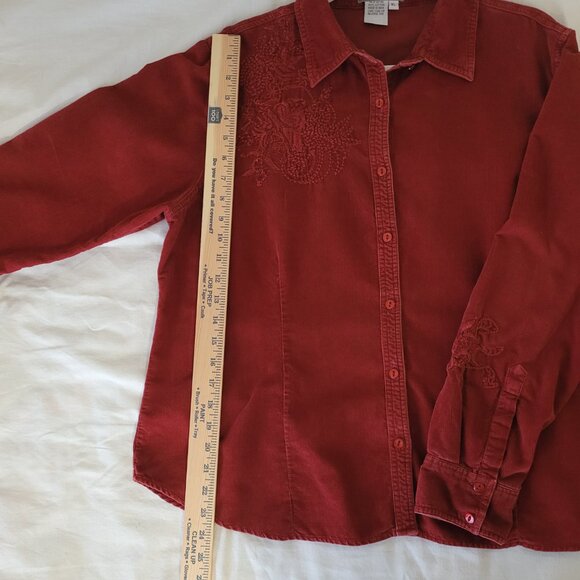 Red Embroidered Corduroy Button Shirt Isabella Bird Womens Size XL - Picture 11 of 15